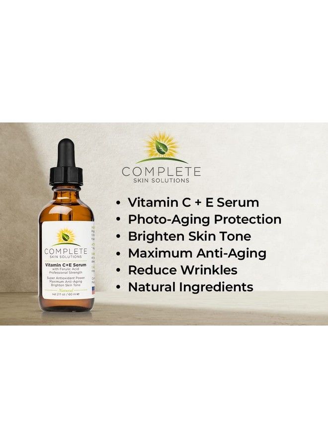 Natural Best Vitamin Ce Serum 2 Oz With Ferulic Hyaluronic Acid Vitamin C 15% Wrinkles Antiaging Sun Damage Repair Antioxidant Protection Made In Usa