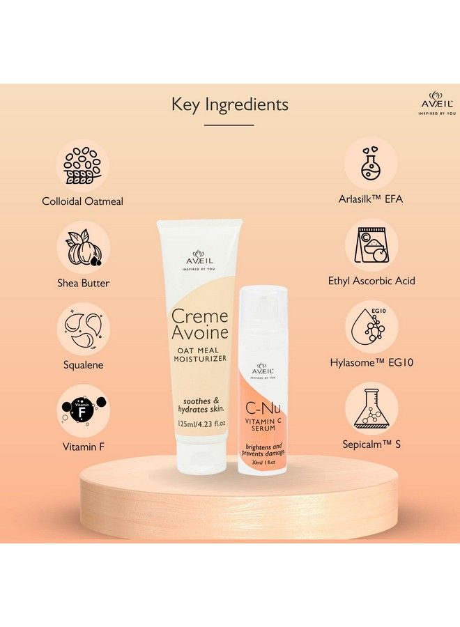 Creme Avoine Moisturiser 125 Ml & Cnu Vitamin C Serum 30 Ml Combo Pack; For Soothing & Hydrating; For Radiant Glowing Skin & Effective Skin Brightening; For All Skin Types; Combo Pack