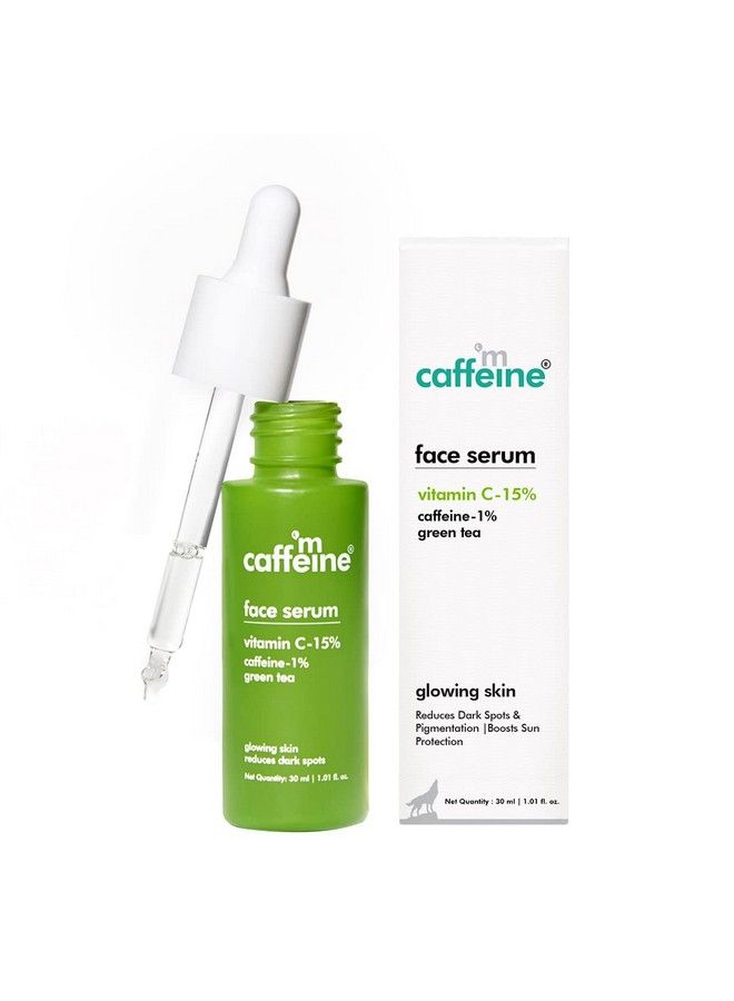 15% Vitamin C Face Serum For Glowing Skin With Green Tea & 1% Caffeine; Reduces Dark Spots & Pigmentation; Revives Dull Skin & Protects Against Sun Damage; Serum For Men & Women 30 Ml