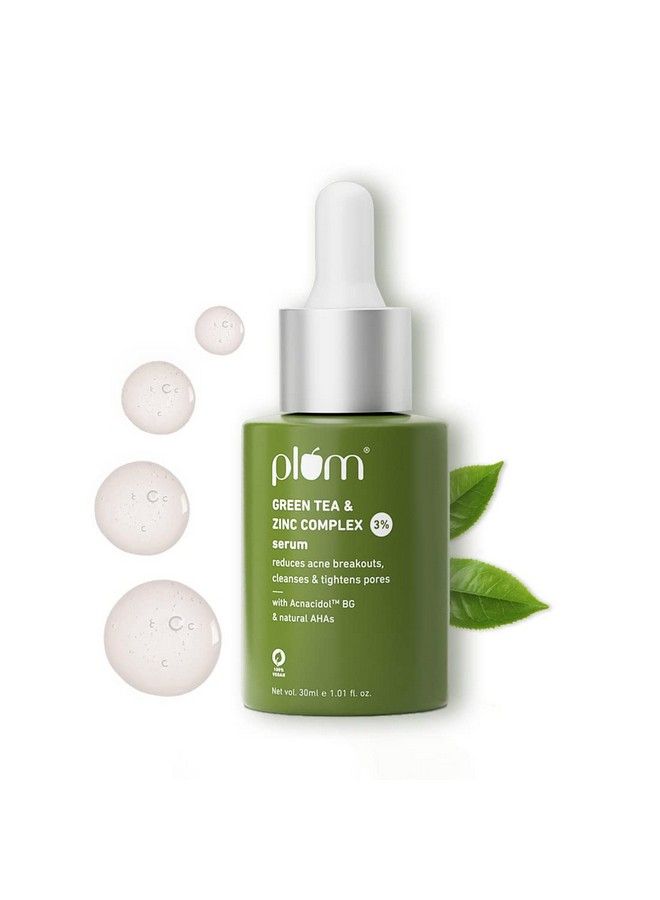 Green Tea & Zinc Complex 3% Face Serum; With Acnacidoltm Bg & Natural Ahas; Fights Pimples & Tightens Pores; Controls Oil & Gently Exfoliates; For All Skin Types; 100% Vegan; 30 Ml