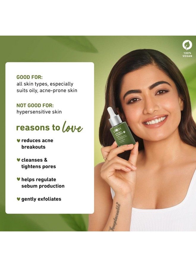 Green Tea & Zinc Complex 3% Face Serum; With Acnacidoltm Bg & Natural Ahas; Fights Pimples & Tightens Pores; Controls Oil & Gently Exfoliates; For All Skin Types; 100% Vegan; 30 Ml