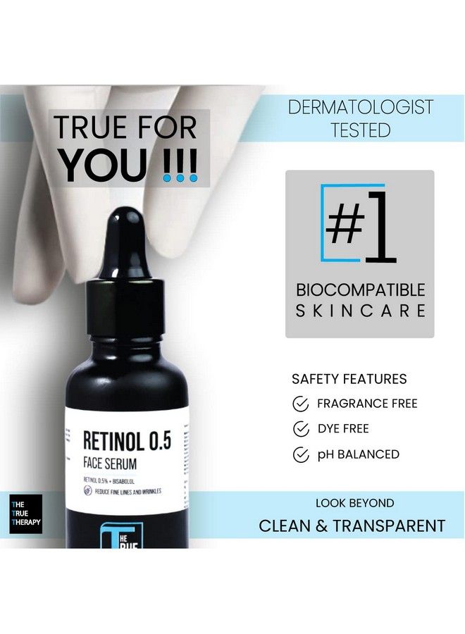 Light Weight 0.5% Retinol Face Serum For Antiaging Night Face Serum With Retinol Bisabolol & Squalane Reduce Fine Lines & Wrinkles; For Women & Men 30 Ml