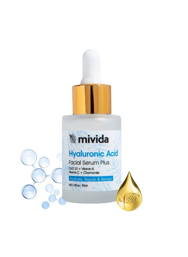 Hyaluronic Acid Serum For Face | Natural Anti Aging Formula With Vitamin C Vitamin B Coq 10 | Plumps Fine Lines Fades Dark Spots | Hydrates & Nourishes Dry Skin | 1 Fl Oz