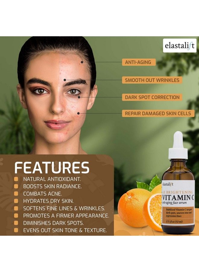 Vitamin C Facial Serum For Age Spots Wrinkles & Expression Lines. Antiaging Face Serum W/Vitamin C & Hyaluronic Acid Brightens Skin To Promote Healthier Skin Complexion 1.75 Fl Oz