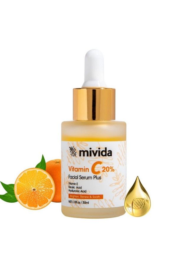 20% Vitamin C Serum For Face ; Anti Aging Face Serum With Hyaluronic Acid Ferulic Acid And Vitamin E ; Brightening Serum For Dark Spots Fine Line And Wrinkles ; No Artificial Colors ; 1 Fl Oz