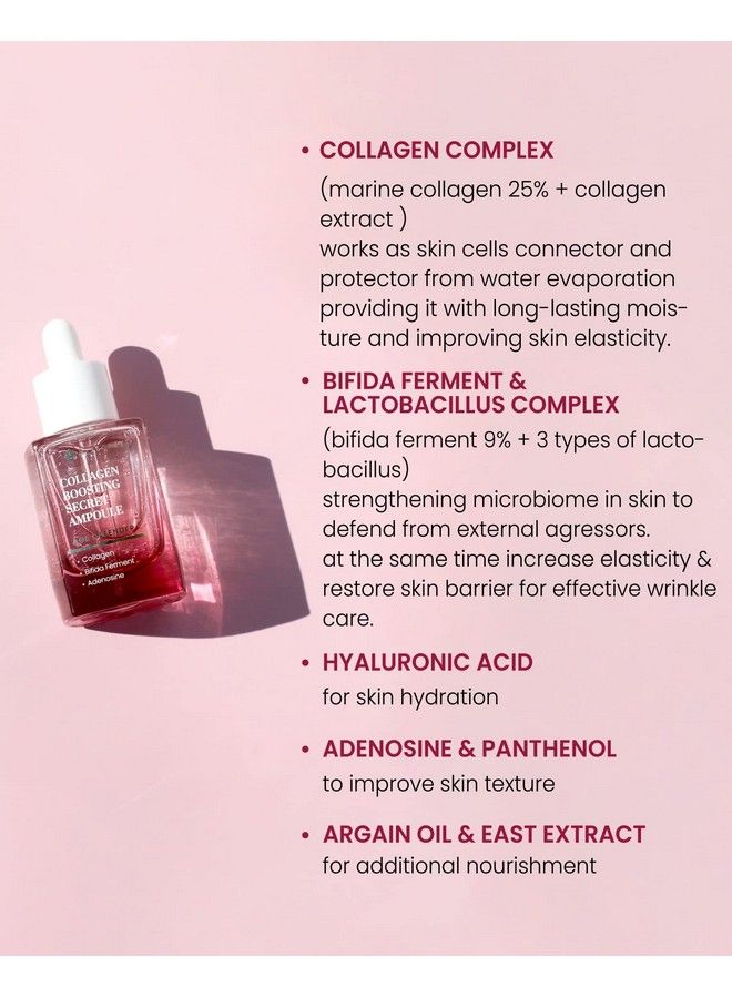 Ksecret Collagen Boosting Ampoule 1.01Fl.Oz  30Ml  Korean Skincare  Skin Elasticity Care For All Skin Types With Bifida Ferments Hyaluronic Acid & Adenosine