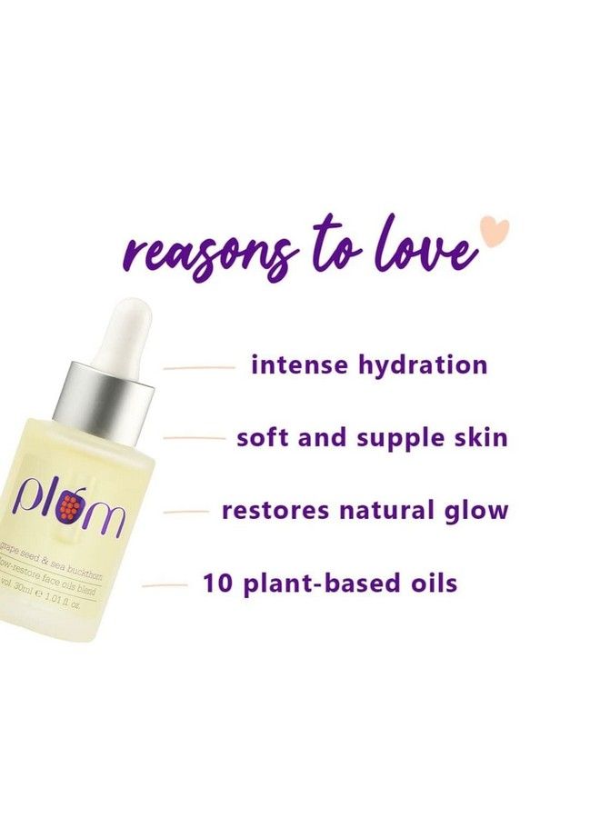 Grape Seed & Sea Buckthorn Glowrestore Face Oils Blend ; Best Face Oil For Glowing Skin ; Blend Of 10 Natural Oils ; 998% Natural & 100% Vegan ; 30Ml