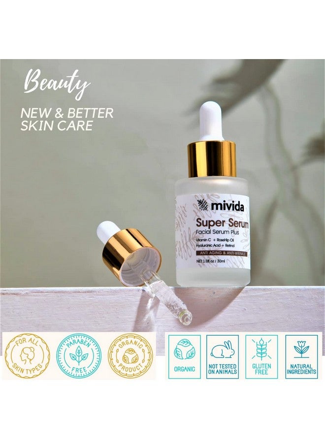 ? Mivida Allinone Super Serum For Face & Neck ; Retinol Hyaluronic Acid Rosehip Oil Vitamin C ; Anti Aging Anti Wrinkle Facial Serum ; Natural No Artifcial Colors ; 1 Fl Oz