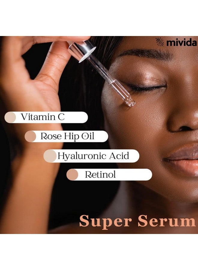 ? Mivida Allinone Super Serum For Face & Neck ; Retinol Hyaluronic Acid Rosehip Oil Vitamin C ; Anti Aging Anti Wrinkle Facial Serum ; Natural No Artifcial Colors ; 1 Fl Oz