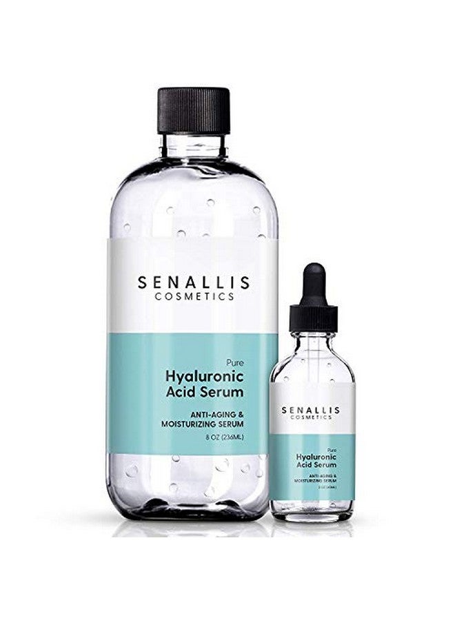 Hyaluronic Acid Serum 8 Fl Oz And 2 Fl Oz Made From Pure Hyaluronic Acid Anti Aging/ Wrinkle Ultrahydrating Moisturizer That Reduces Dry Skin Manufactured In Usa