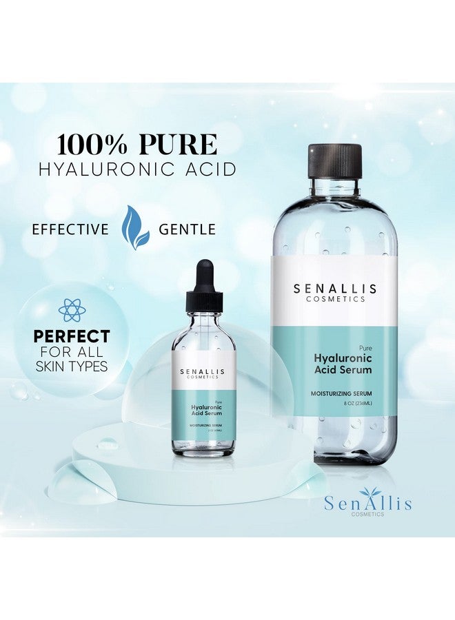 Hyaluronic Acid Serum 8 Fl Oz And 2 Fl Oz Made From Pure Hyaluronic Acid Anti Aging/ Wrinkle Ultrahydrating Moisturizer That Reduces Dry Skin Manufactured In Usa