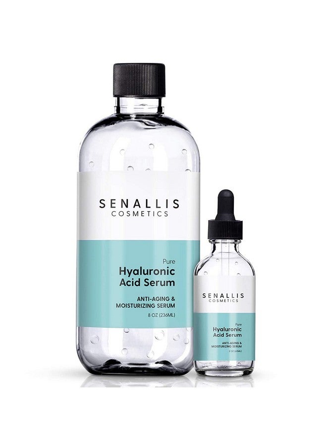 Hyaluronic Acid Serum 8 Fl Oz And 2 Fl Oz Made From Pure Hyaluronic Acid Anti Aging/ Wrinkle Ultrahydrating Moisturizer That Reduces Dry Skin Manufactured In Usa