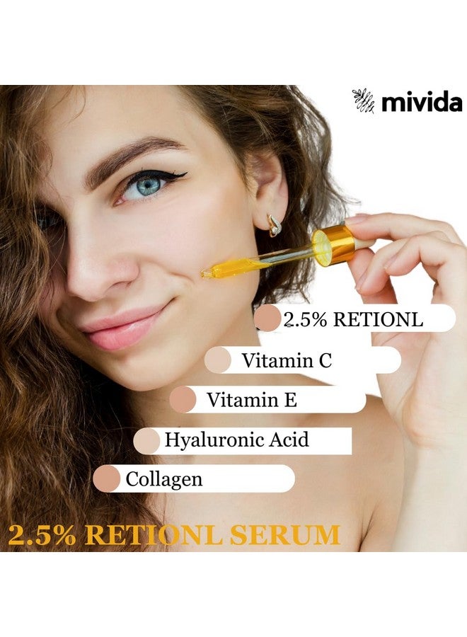 Ivida Facial Serum Set Of 3 ; Hyaluronic Acid Serum + Retinol 2.5% Serum + Vitamin C 20% Serum ; Antiaging Hydrating Brightening & Firming Serum For Face ; Skincare Set ; 1 Fl Oz Pack Of 3