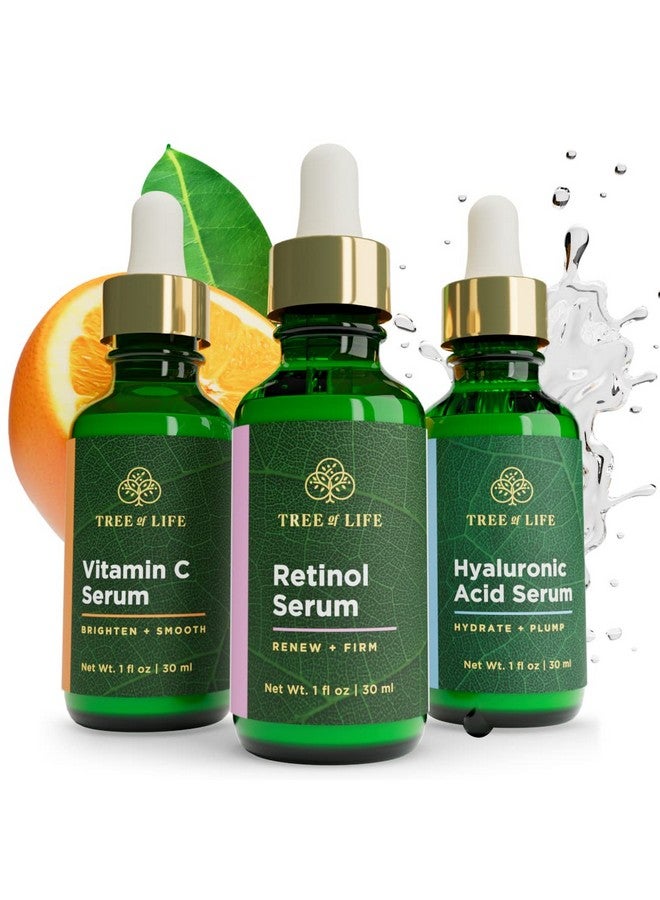 Tree Of Life Vitamin C Retinol And Hyaluronic Acid Serum Trio For Brightening Firming & Hydrating