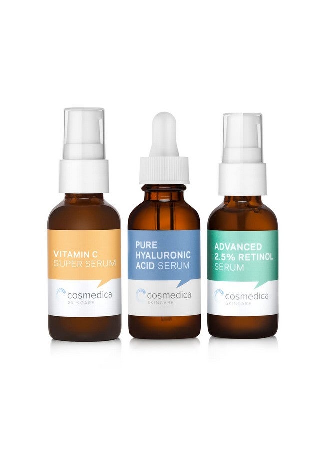 Facial Serum Trio Set Value For Clear Skin Vitamin C Super Serum 2.5% Retinol Serum Pure Hyaluronic Acid Serum Vegan Crueltyfree Skincare