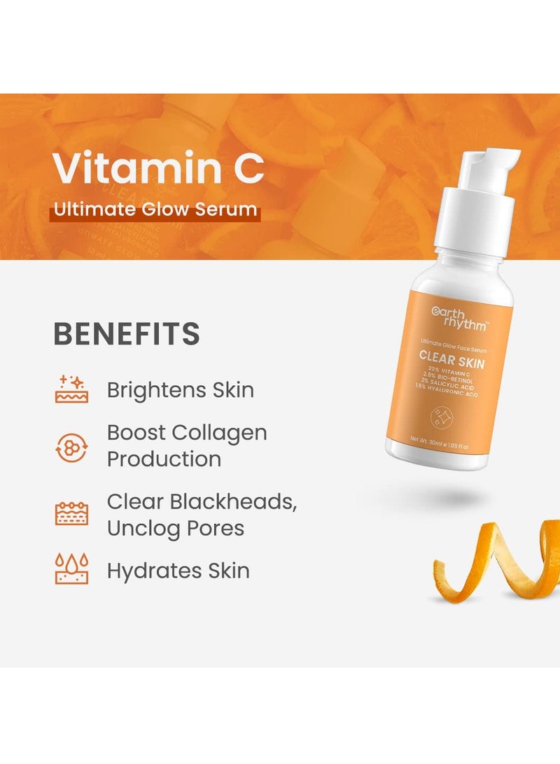 Vitamin C Serum 20% from Earth Rhythm for clear glowing skin with hyaluronic salicylic acid moisturizes and brightens the skin 30ml