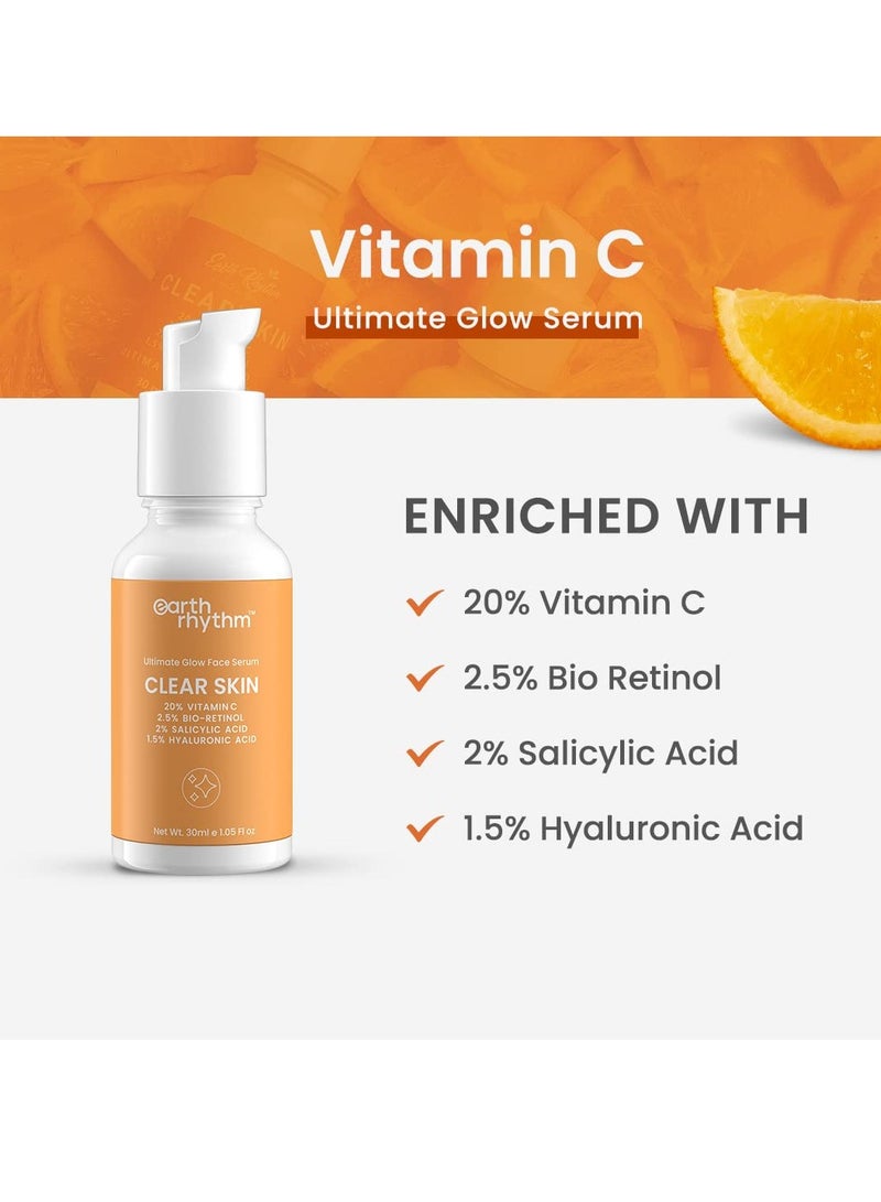 Vitamin C Serum 20% from Earth Rhythm for clear glowing skin with hyaluronic salicylic acid moisturizes and brightens the skin 30ml