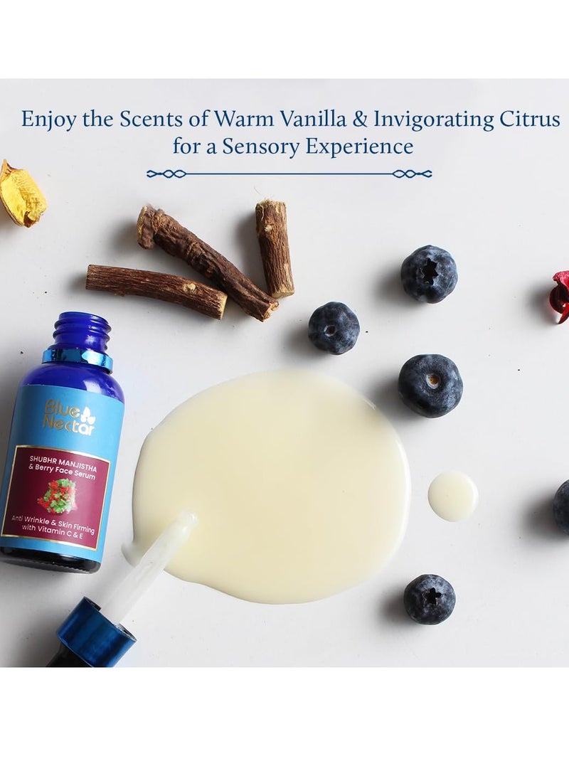 Blue Nectar Manjistha Vitamin C Face Serum for Anti Wrinkle and Skin Firming | Advanced Anti Aging Formula with Power of Vit C and E | Face Serum for Glowing Skin with Radiant Berries