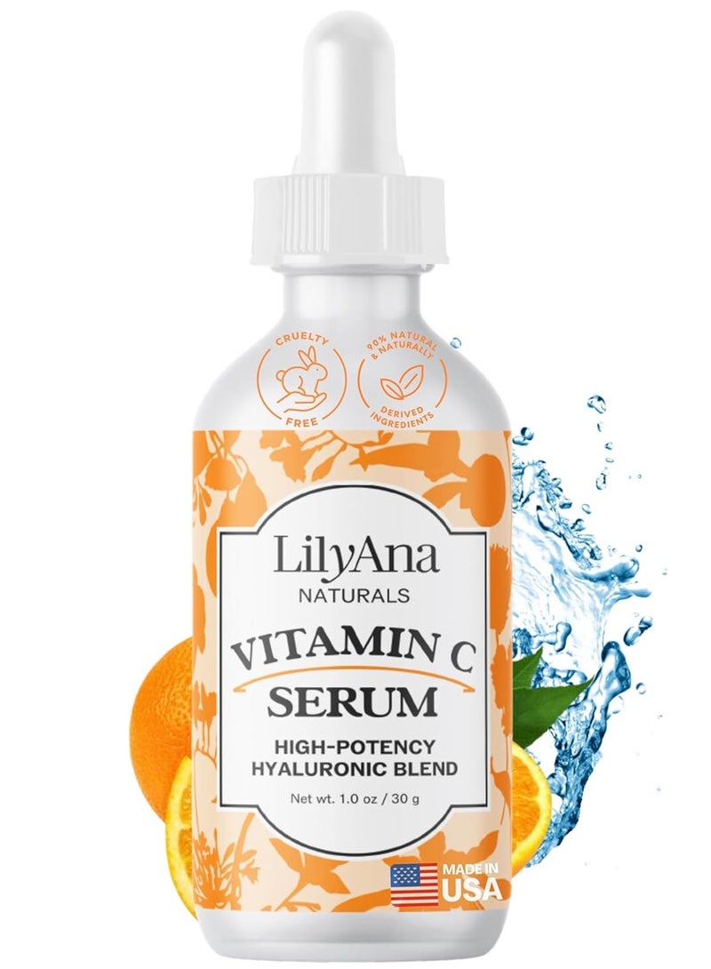 LilyAna Naturals Vitamin C Serum for Face - Face Serum with Hyaluronic Acid and Vitamin E, Anti Aging Serum, Reduces Age Spots and Sun Damage, Promotes Collagen and Elastin (1oz)