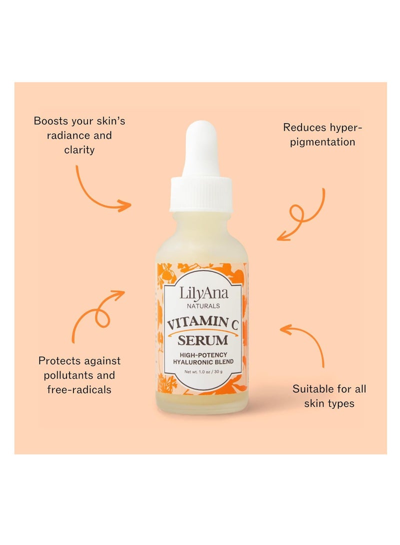 LilyAna Naturals Vitamin C Serum for Face - Face Serum with Hyaluronic Acid and Vitamin E, Anti Aging Serum, Reduces Age Spots and Sun Damage, Promotes Collagen and Elastin (1oz)