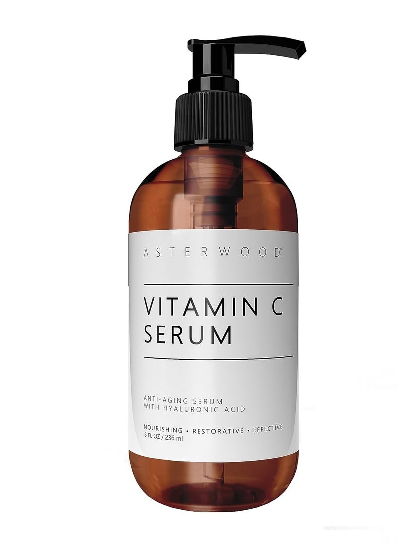 Asterwood Naturals Face Serum Vitamin C with Hyaluronic Acid, Anti Aging, Anti Wrinkle, Vitamin C Serum for Face Dark Spots, Eye Serum, Facial Skin Care Products, Classic Formula Pump Bottle (8 oz)