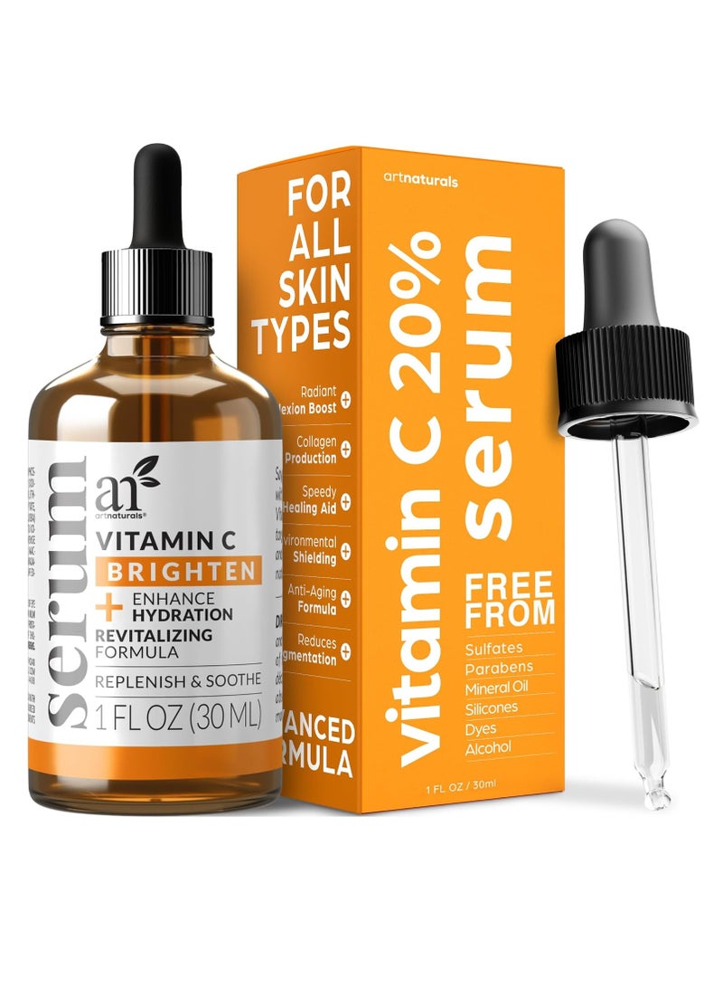 artnaturals Anti-Aging Vitamin C Serum - (1 Fl Oz / 30ml) - with Hyaluronic Acid and Vit E - Wrinkle Repairs Dark Circles, Fades Age Spots and Sun Damage - Enhanced 20% Vitamin C