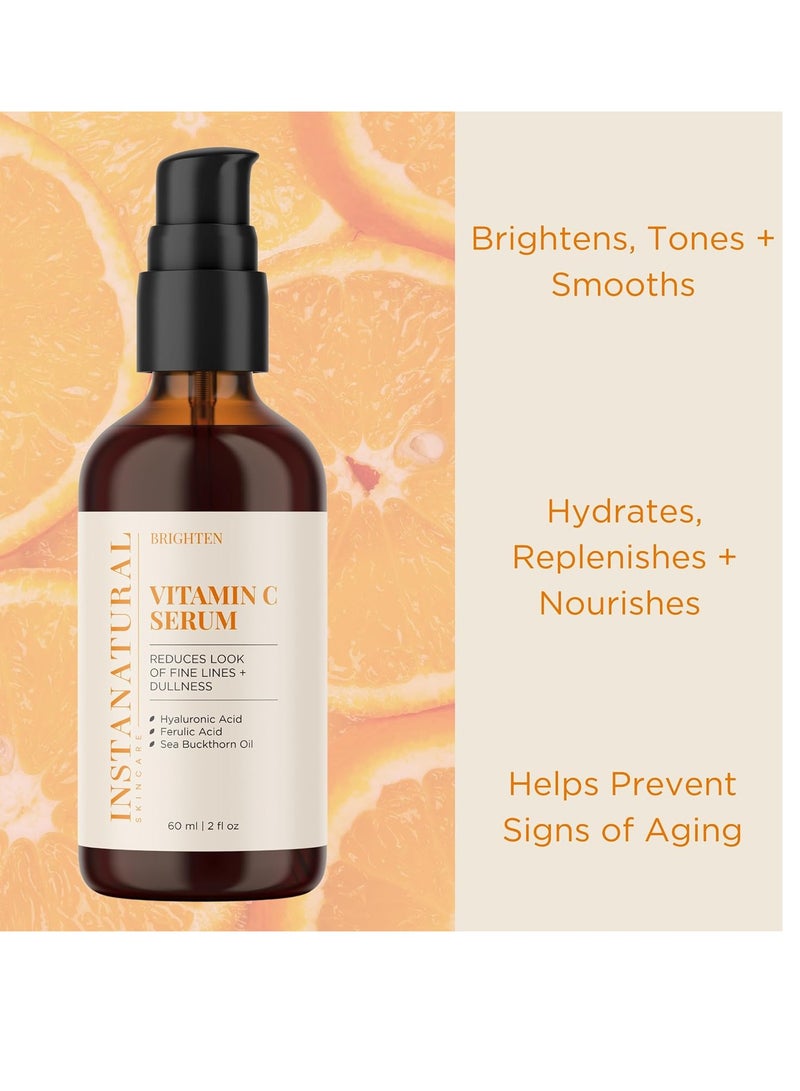 InstaNatural Vitamin C Face Serum, Brightens, Hydrates and Reduces Signs of Aging, with Vitamin C, Hyaluronic and Ferulic Acid, 2 FL Oz
