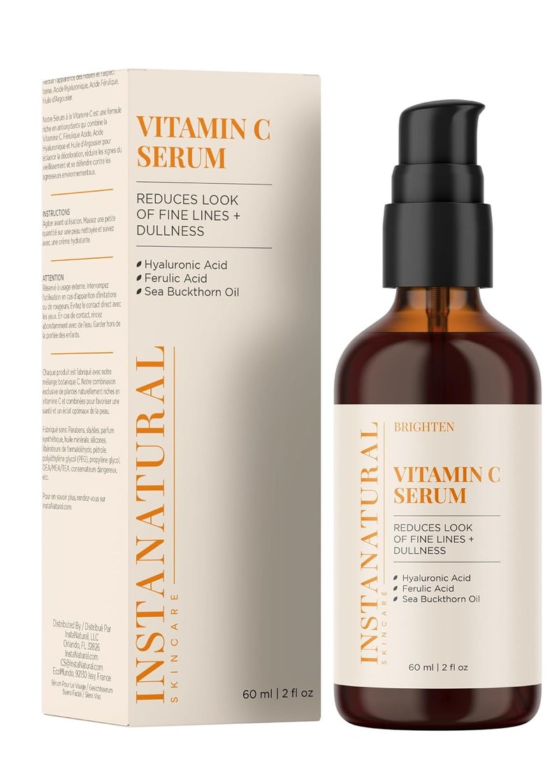 InstaNatural Vitamin C Face Serum, Brightens, Hydrates and Reduces Signs of Aging, with Vitamin C, Hyaluronic and Ferulic Acid, 2 FL Oz