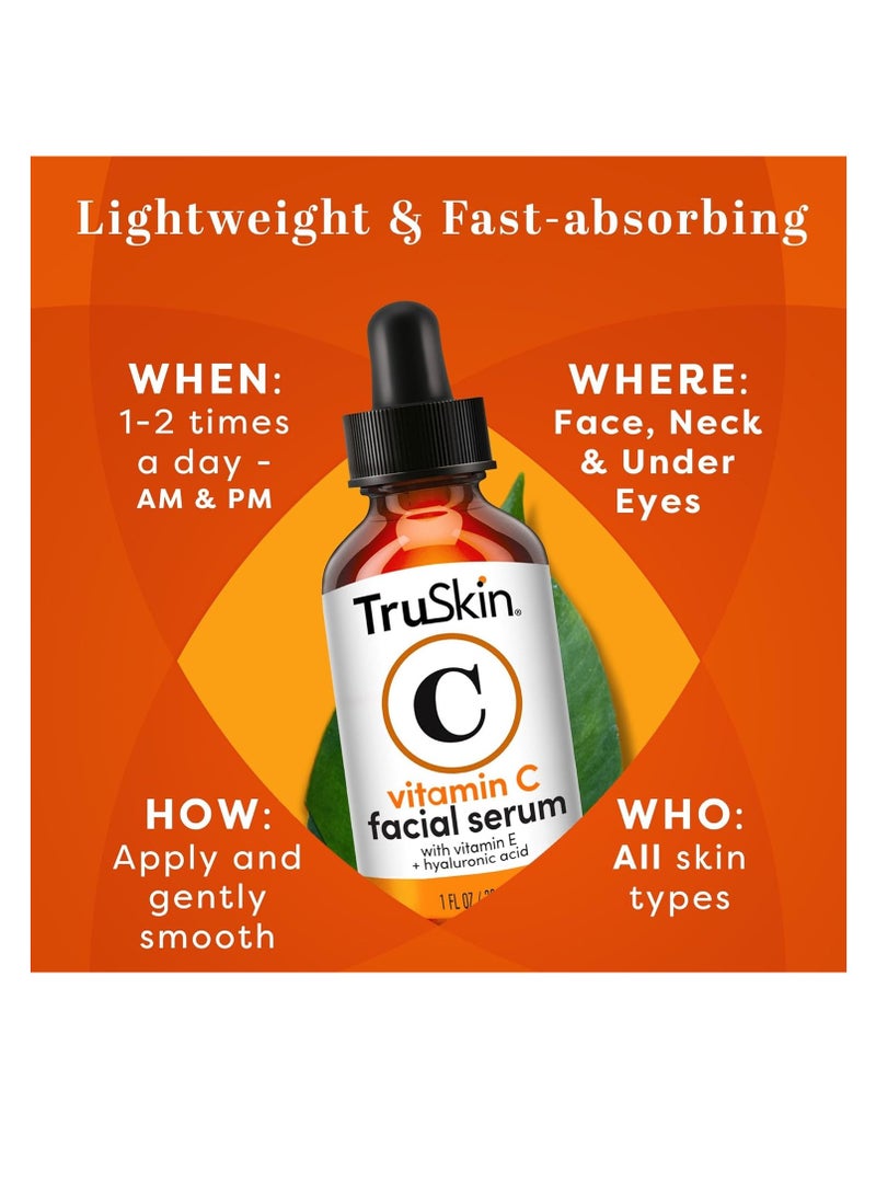 TruSkin Vitamin C Serum – Anti Aging Facial Serum with Vitamin C, Hyaluronic Acid, Vitamin E & More – Brightening Serum for Dark Spots, Even Skin Tone, Eye Area, Fine Lines & Wrinkles, 2 Fl Oz