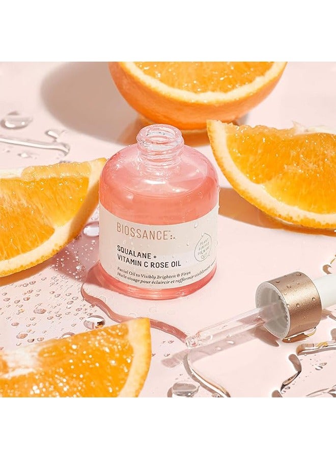 Biossance Squalane + Vitamin C Rose Oil，Facial Oil to Visibly Brighten, Hydrate, Firm and Reveal Radiant Skin 30ml