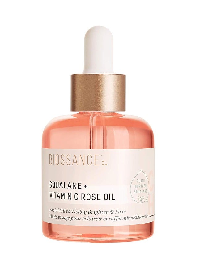 Biossance Squalane + Vitamin C Rose Oil，Facial Oil to Visibly Brighten, Hydrate, Firm and Reveal Radiant Skin 30ml