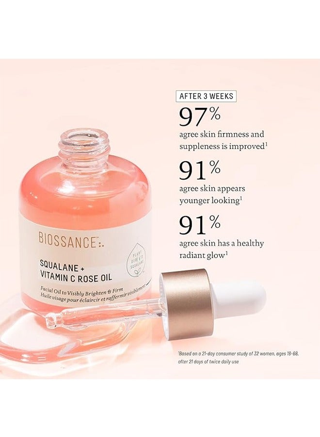 Biossance Squalane + Vitamin C Rose Oil，Facial Oil to Visibly Brighten, Hydrate, Firm and Reveal Radiant Skin 30ml