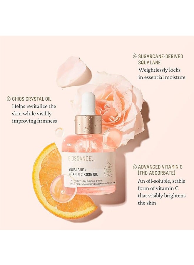 Biossance Squalane + Vitamin C Rose Oil，Facial Oil to Visibly Brighten, Hydrate, Firm and Reveal Radiant Skin 30ml