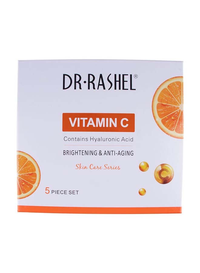 5-Piece Vitamin C Anti Aging And Skin Care Set Orange/White Facial Cleanser 80 g, Cleansing Milk 100 Ml, Essence Toner 100 Ml, Face Serum 50 Ml, Face Cream 50grams