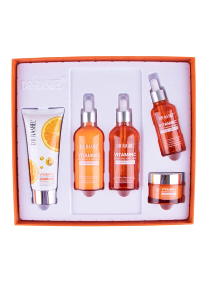5-Piece Vitamin C Anti Aging And Skin Care Set Orange/White Facial Cleanser 80 g, Cleansing Milk 100 Ml, Essence Toner 100 Ml, Face Serum 50 Ml, Face Cream 50grams
