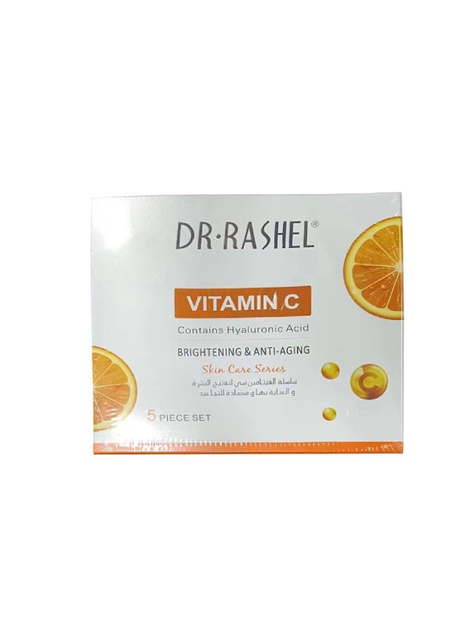 5-Piece Vitamin C Anti Aging And Skin Care Set Orange/White Facial Cleanser 80 g, Cleansing Milk 100 Ml, Essence Toner 100 Ml, Face Serum 50 Ml, Face Cream 50grams