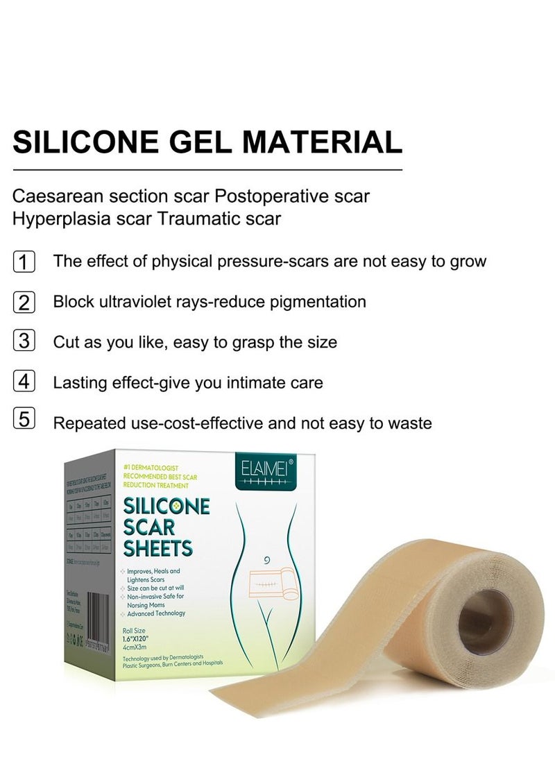 Medical Silicone Scar Sheets Roll 3m - Silicone Gel Sheets for Scar Removal, Silicone Sheets For Removing Scars Painlessly, Reusable Scar Gel Treatment,Cut Custom Size Strips