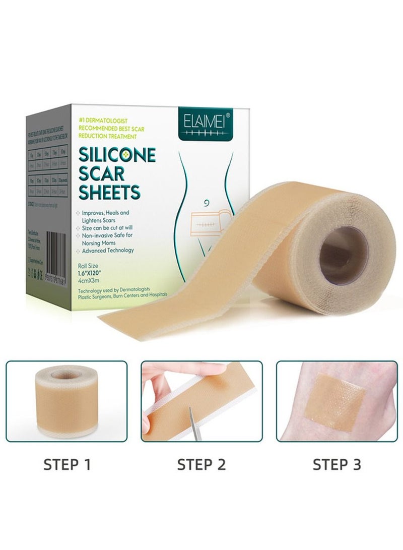 Medical Silicone Scar Sheets Roll 3m - Silicone Gel Sheets for Scar Removal, Silicone Sheets For Removing Scars Painlessly, Reusable Scar Gel Treatment,Cut Custom Size Strips