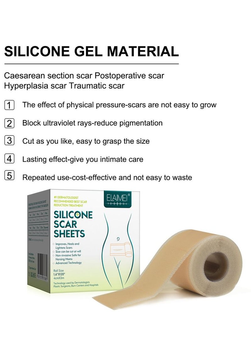 Silicone Scar Removal Sheets Roll -3m, Professional Silicone Sheet for Scars Caused by C-Section, Surgery, Burn, Acne, Stretch Marks,and more, Works on Old & New Scars