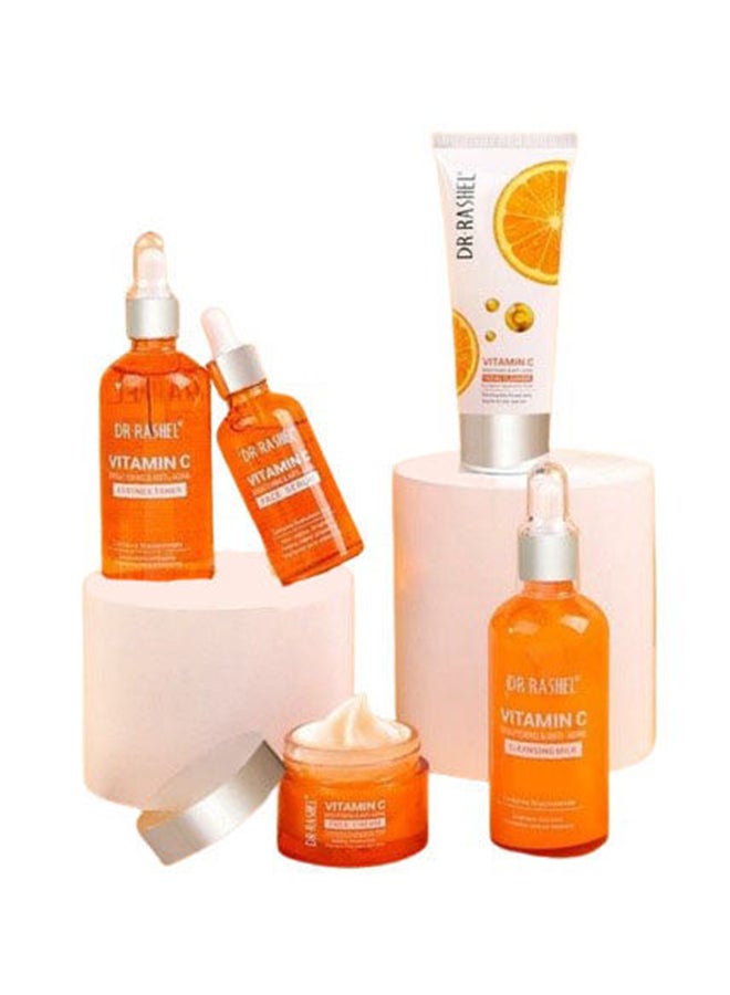 5 Piece Vitamin C Anti Aging And Skin Care Set Orange/White Facial Cleanser 80 g Cleansing Milk 100 Ml Essence Toner 100 Ml Face Serum 50 Ml Face Cream 50 gNone