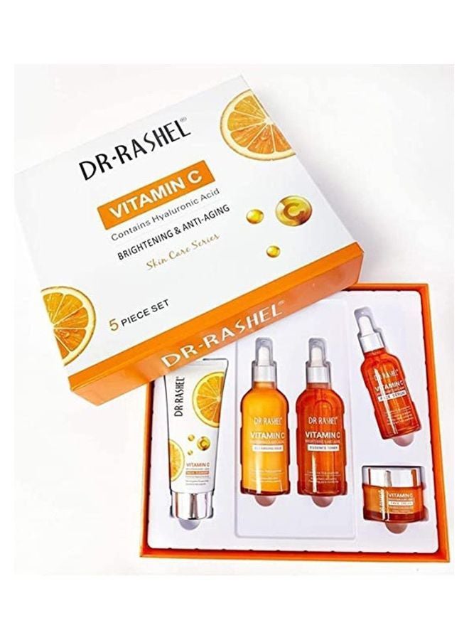 5 Piece Vitamin C Anti Aging And Skin Care Set Orange/White Facial Cleanser 80 g Cleansing Milk 100 Ml Essence Toner 100 Ml Face Serum 50 Ml Face Cream 50 gNone