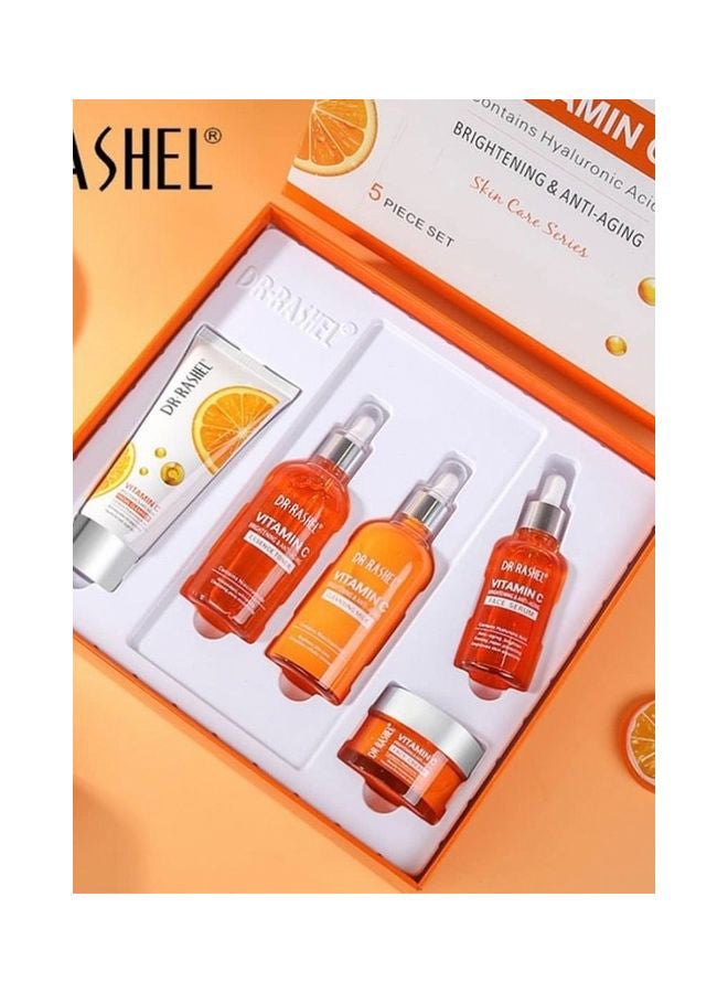 5 Piece Vitamin C Anti Aging And Skin Care Set Orange/White Facial Cleanser 80 g Cleansing Milk 100 Ml Essence Toner 100 Ml Face Serum 50 Ml Face Cream 50 gNone
