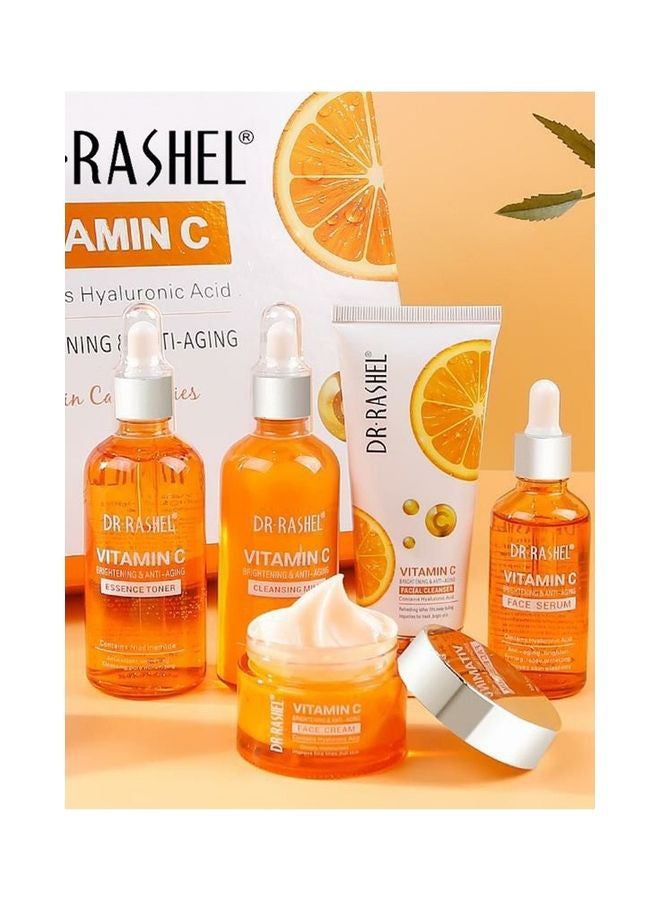5 Piece Vitamin C Anti Aging And Skin Care Set Orange/White Facial Cleanser 80 g Cleansing Milk 100 Ml Essence Toner 100 Ml Face Serum 50 Ml Face Cream 50 gNone