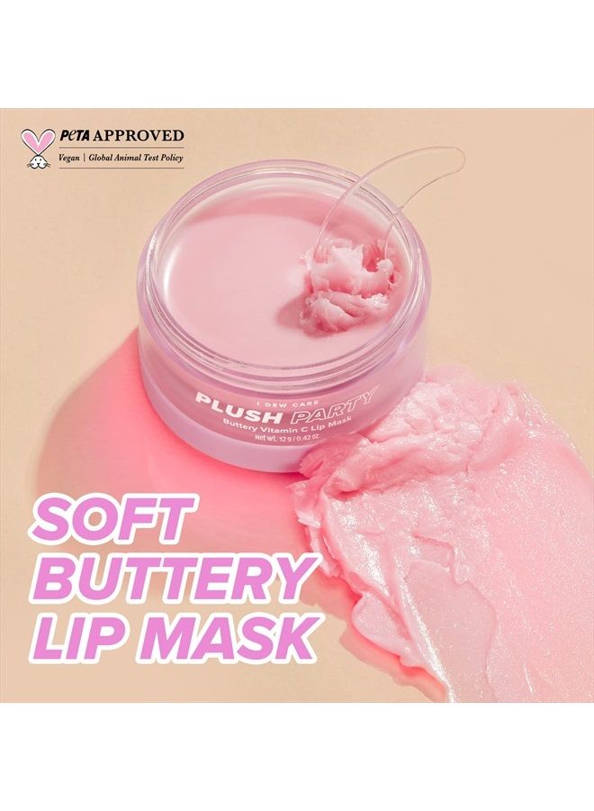 I Dew Care Lip Mask - Plush Party | Overnight Moisturizing Vitamin C Sleeping Balm, With Cocoa Butter For Dry Lips, 0.42 Oz