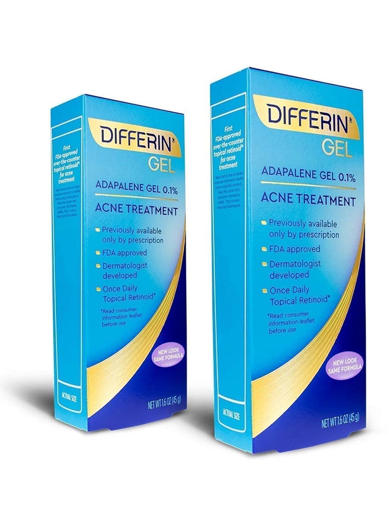 Differin Adapalene Gel 0.1% Acne Treatment, 45 gram, 180-day supply, 1.6 Ounce (Pack of 2)