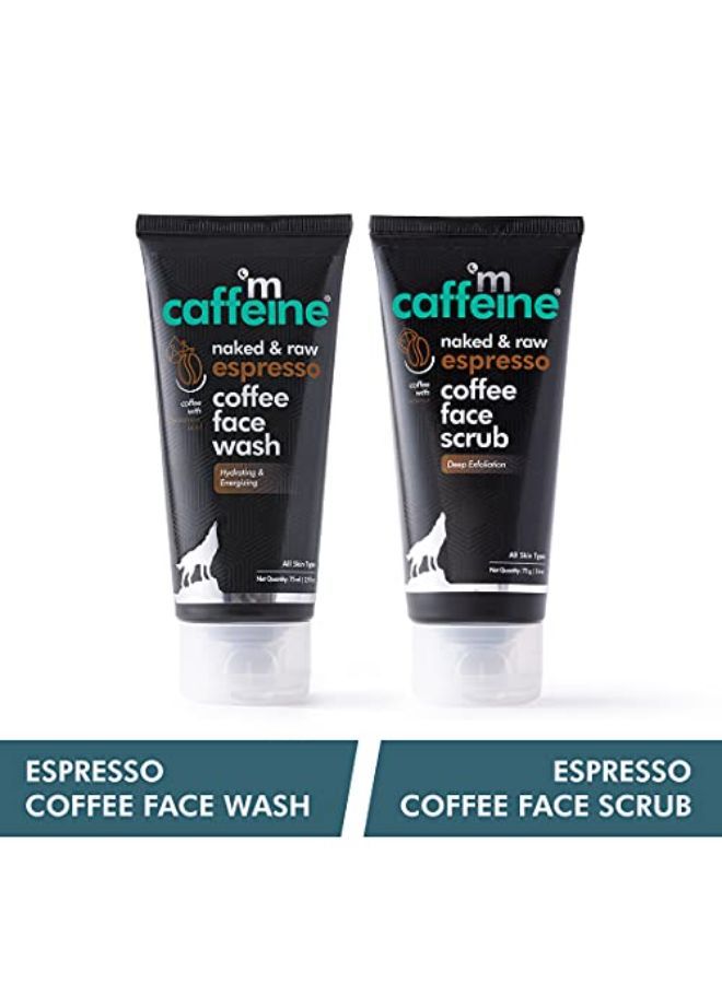 Exfoliating Face Wash & Face Scrub Combo | Espresso Coffee Facial Kit Pack Of 2 (150Ml) | Energizes Skin And Removes Blackheads And Whiteheads