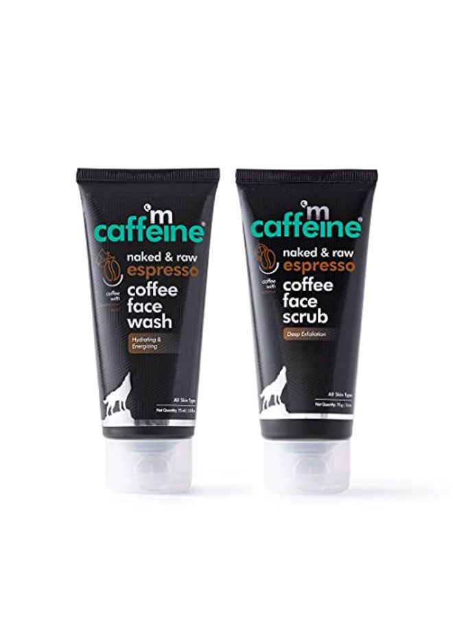 Exfoliating Face Wash & Face Scrub Combo | Espresso Coffee Facial Kit Pack Of 2 (150Ml) | Energizes Skin And Removes Blackheads And Whiteheads