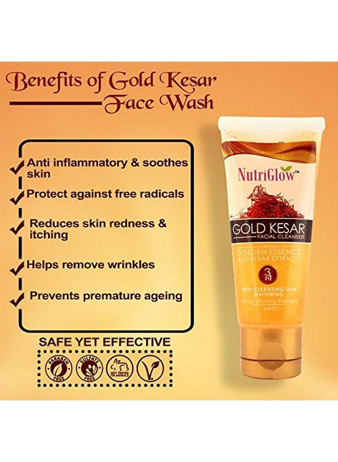 Gold Kesar Face Wash For Deep Cleansing And Radiant Skin Tan Removal Skin Tightening Non Foaming Face Wash All Skin Types No Paraben & Sulphate 65Ml Each Pack Of 5