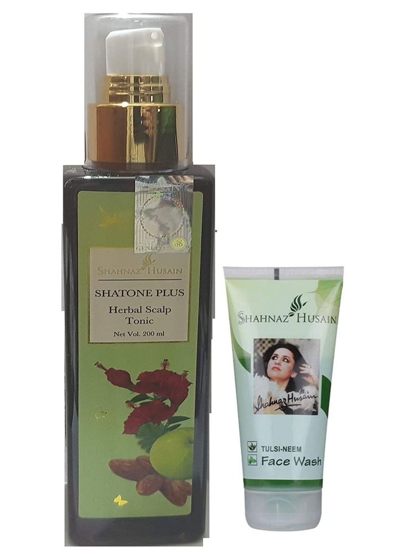 Shatone Plus Herbal Scalp Tonic 200ml And Tulsi Neem Face Wash 50gm