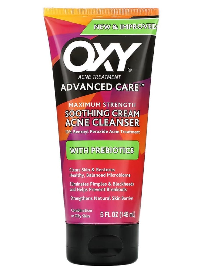 Oxy Skin Care Soothing Cream Acne Cleanser with Prebiotics Maximum Strength 5 fl oz 148 ml